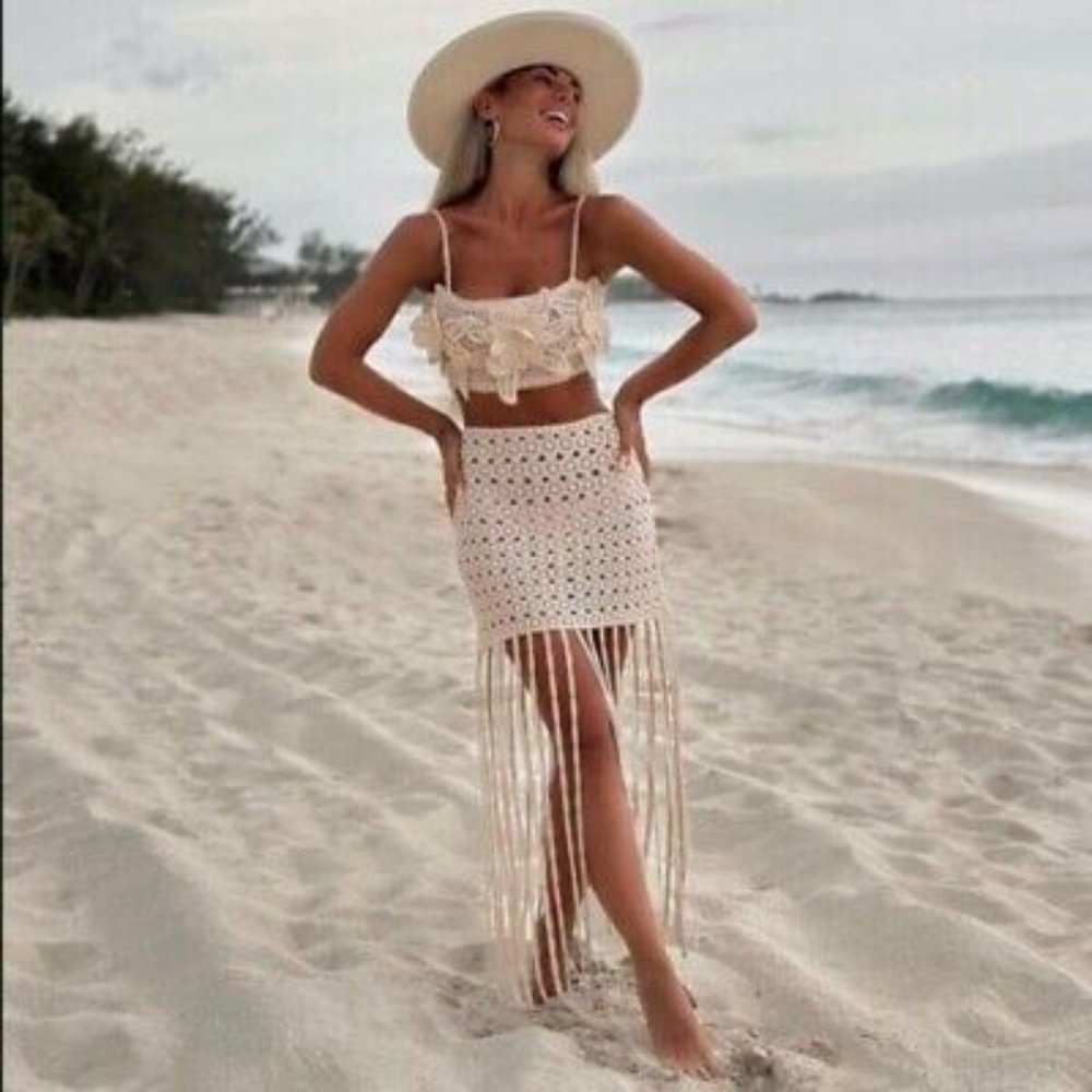 ZARA Crochet Skirt Set